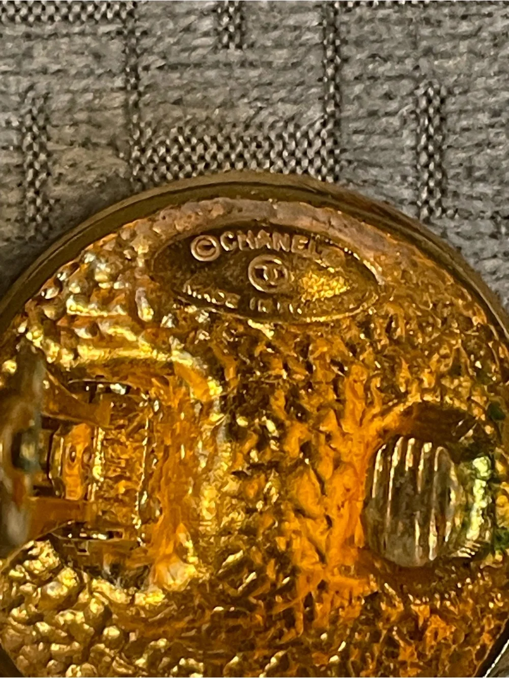 Chanel Vintage Gold Tone Medallion Clip On Earrings